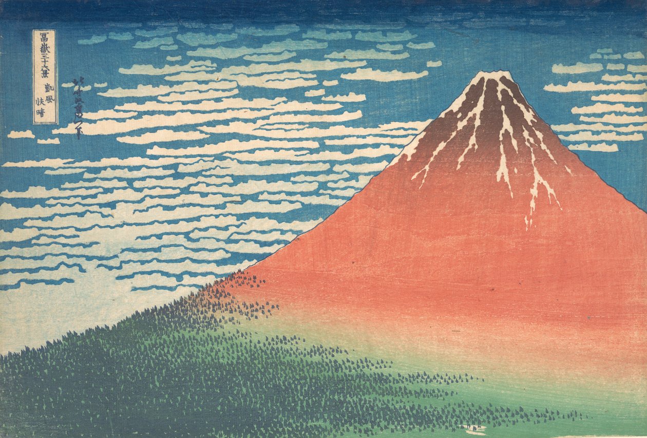South Wind, Clear Sky Gaifu kaisei, også kendt som Red Fuji, fra serien Thirt..., ca. 1830-32. af Katsushika Hokusai
