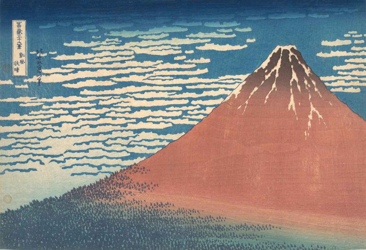 South Wind, Clear Sky Gaifu kaisei, også kendt som Red Fuji, fra serien Thirt..., ca. 1830-32. af Katsushika Hokusai