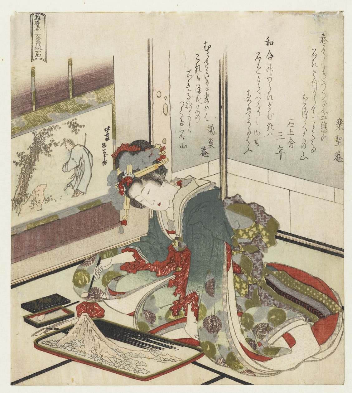 Sten Ishi (titel på objekt) En serie på tre print med børn, der leger et håndspil (serietitel) Itokenai asobi ken sanbantsuzuki no uchi (serietitel på objekt) af Katsushika Hokusai