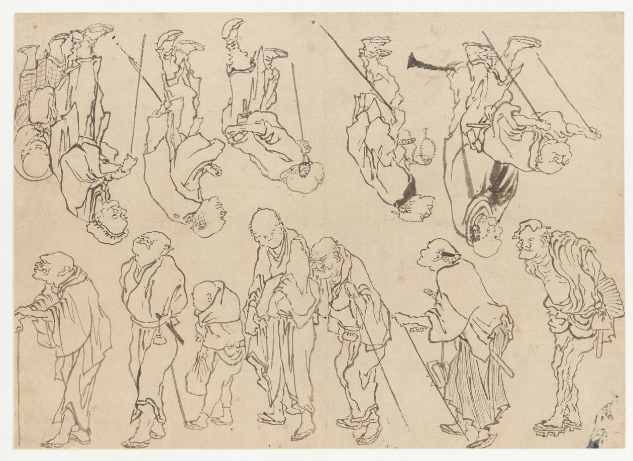 Studier af lamme pilgrimme, Edo-perioden, 1800-tallet. af Katsushika Hokusai