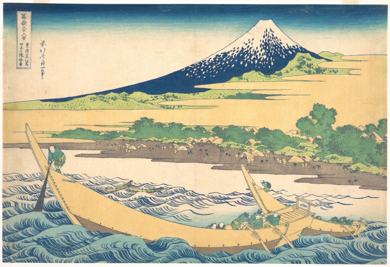 Tago-bugten nær Ejiri på Tōkaidō (Tōkaidō Ejiri Tago no ura ryaku zu), fra serien »De 36 udsigter over Fuji« (Fugaku sanjūrokkei) af Katsushika Hokusai