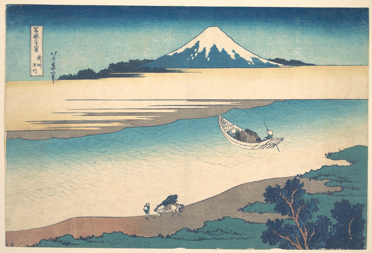 Tama-floden i Musashi-provinsen (Bushū Tamagawa), fra serien »De 36 udsigter over Fuji-bjerget« (Fugaku sanjūrokkei) af Katsushika Hokusai