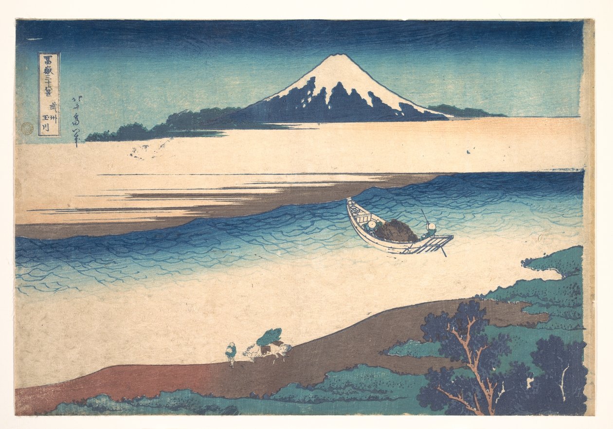 Tama-floden i Musashi-provinsen (Bushū Tamagawa), fra serien »De 36 udsigter over Fuji-bjerget« (Fugaku sanjūrokkei) af Katsushika Hokusai