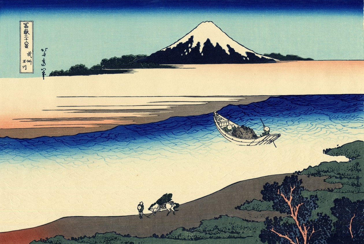 Tama-floden i Musashi-provinsen, ca. 1830 (træbloktryk) af Katsushika Hokusai