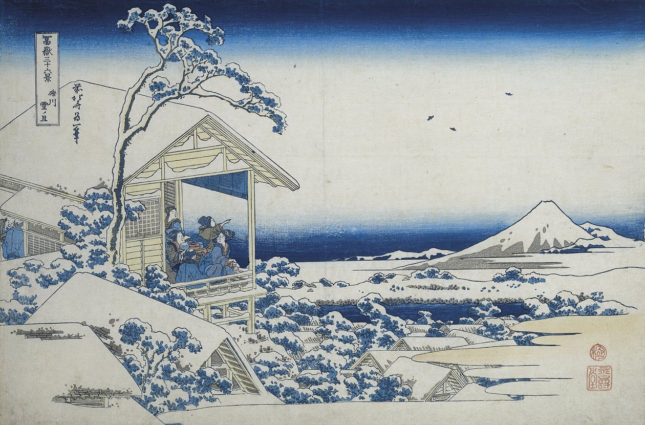 Tehus i Koishikawa, om morgenen efter snefald, ca. 1830 (træsnit) af Katsushika Hokusai