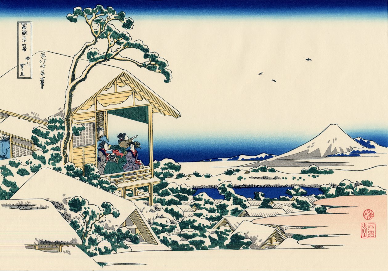 Tehus ved Koishikawa, morgenen efter et snefald, ca. 1830 (træbloktryk) af Katsushika Hokusai
