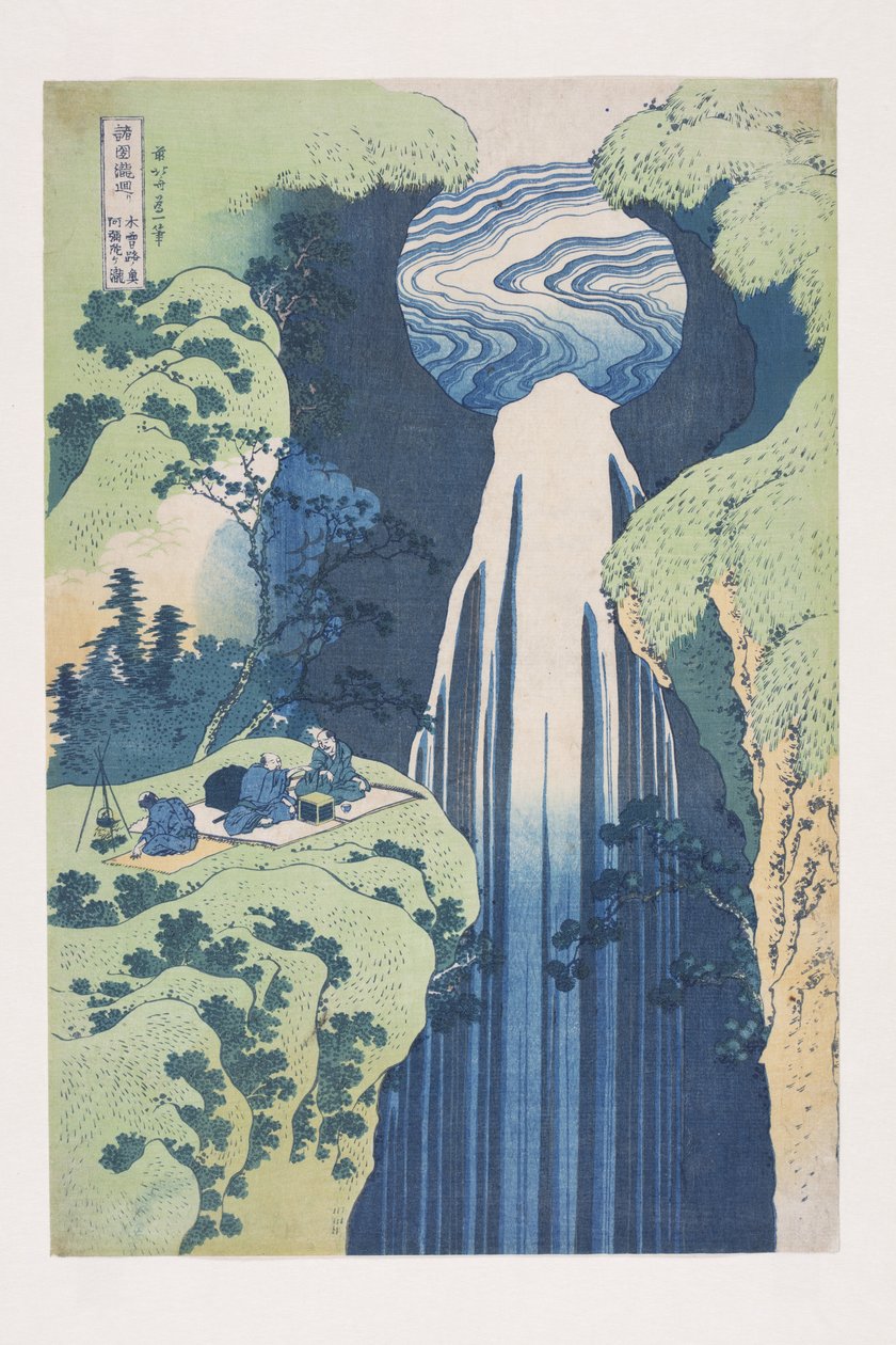 Amida-vandfaldene i det fjerne ved Kisokaido? Vej (Kisoji no oku Amida-ga-taki) (træbloktryk i farver) af Katsushika Hokusai