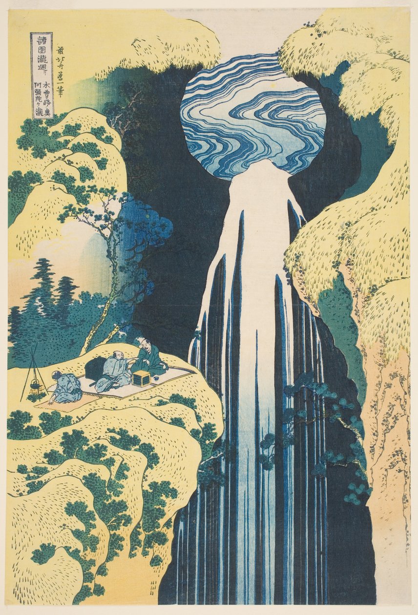 Amida-vandfaldet i Kiso-provinsen (træbloktryk) af Katsushika Hokusai