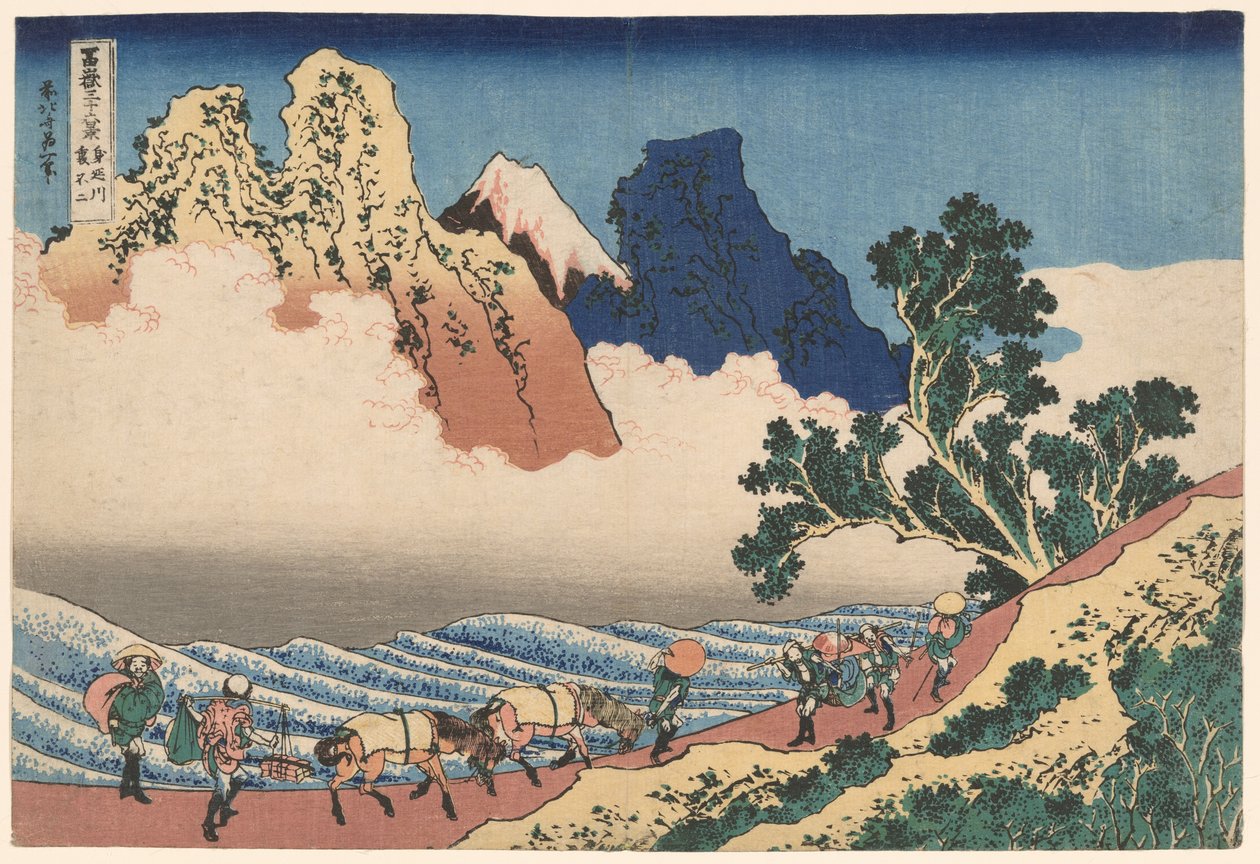 Bagsiden af Fuji-bjerget set fra Minobu-floden (Minobugawa Urafuji), fra serien Thirty-six Views of Mount Fuji (Fugaku sanjūrokkei) af Katsushika Hokusai