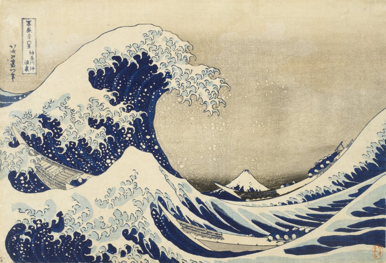 Den store bølge ud for Kanagawa, ca. 1830 (træbloktryk) af Katsushika Hokusai