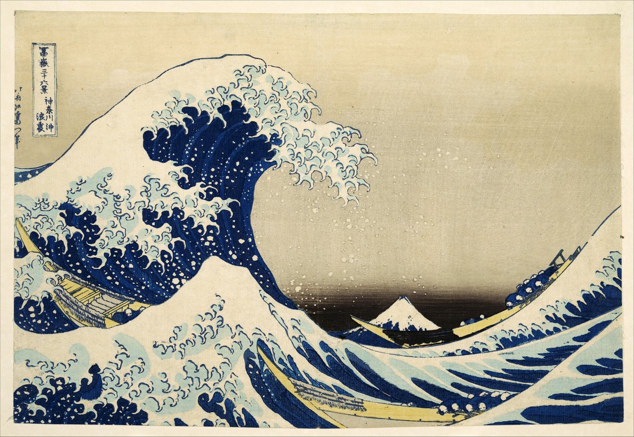 Den store bølge ud for Kanagawa fra serien 36 Views of Mt. Fuji; 1831 (håndfarvet træbloktryk) af Katsushika Hokusai