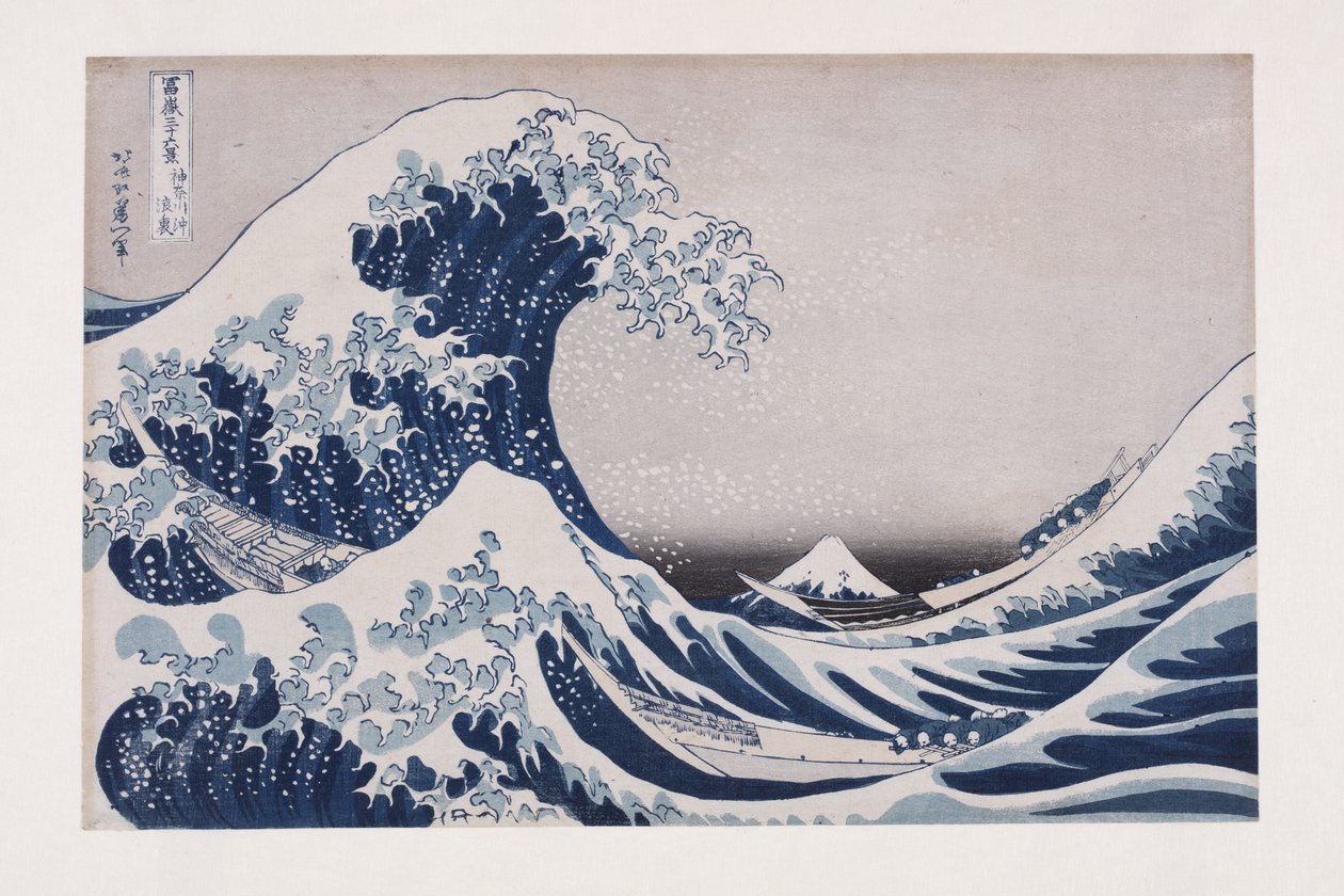The Hollow of the Deep Sea Wave ud for Kanagawa (Kanagawa-oki nami ura) (træbloktryk i farver) af Katsushika Hokusai