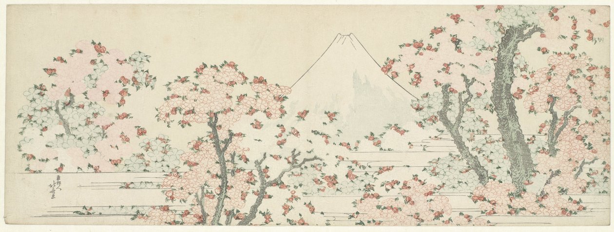 Mount Fuji med kirsebærtræer i blomst af Katsushika Hokusai