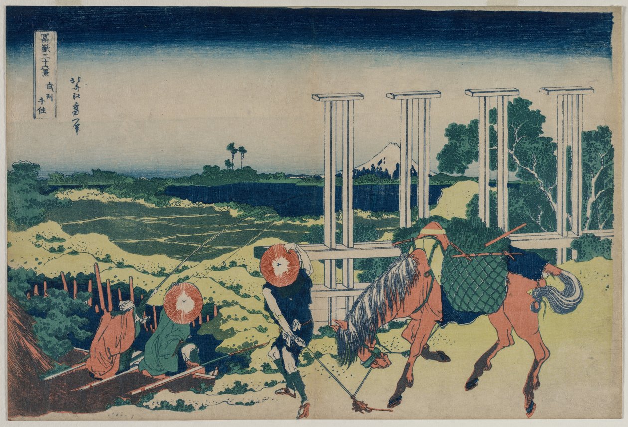 The Weir at Senju i Musashi-provinsen fra serien Thirty-six Views of Mt. Fuji, begyndelsen af 1830