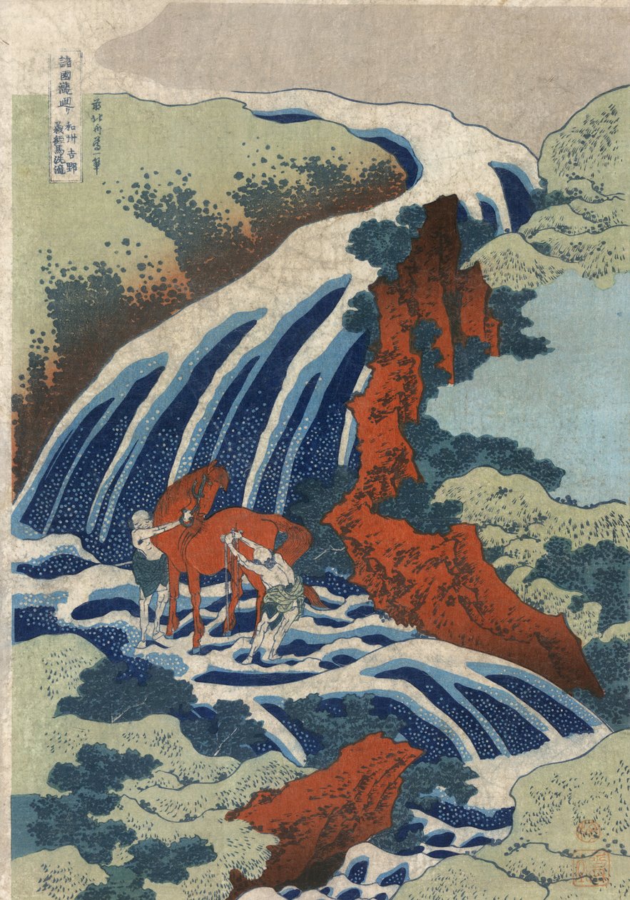Yoshitsune Horse-Washing Falls ved Yoshino, Izumi-provinsen af Katsushika Hokusai