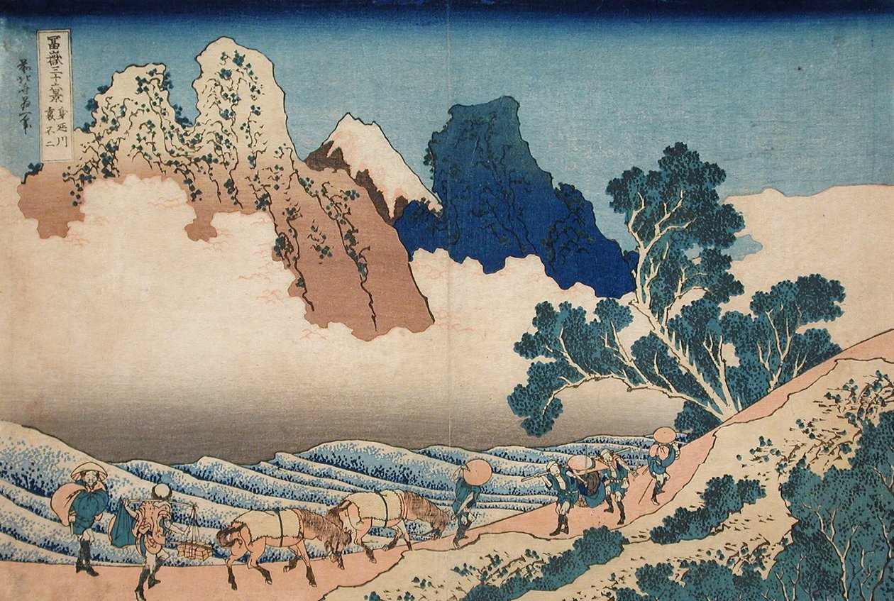 Bagsiden af Fuji fra Minobu-floden, ca. 1830 (træbloktryk) af Katsushika Hokusai