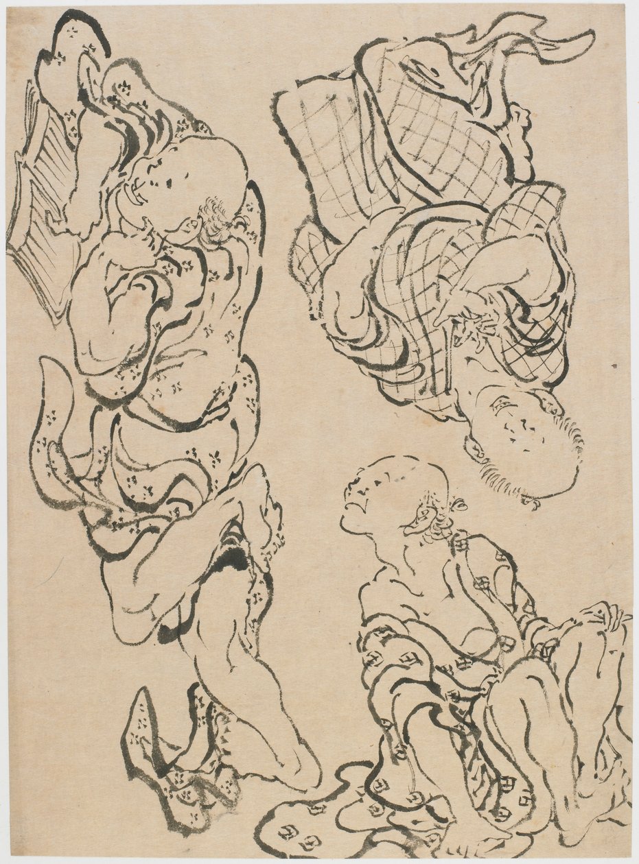 Tre figurer, slutningen af det 18.-begyndelsen af det 19. århundrede. af Katsushika Hokusai