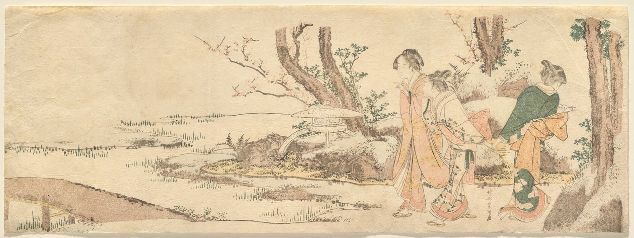 Tre kvinder ved en dam af Katsushika Hokusai