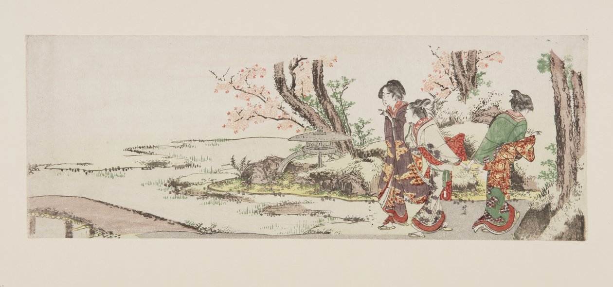 Tre kvinder ser kirsebærblomst (farvet træbloktryk) af Katsushika Hokusai
