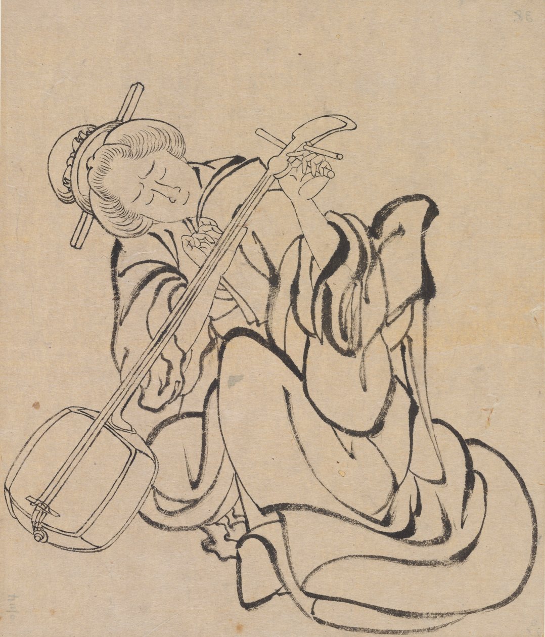 Tuning the Samisen, slutningen af det 18.-begyndelsen af det 19. århundrede. af Katsushika Hokusai