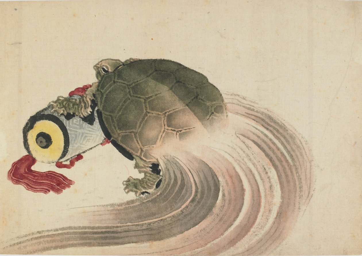 Skildpadde hviler på en rulle, slutningen af det 18.-begyndelsen af det 19. århundrede. af Katsushika Hokusai