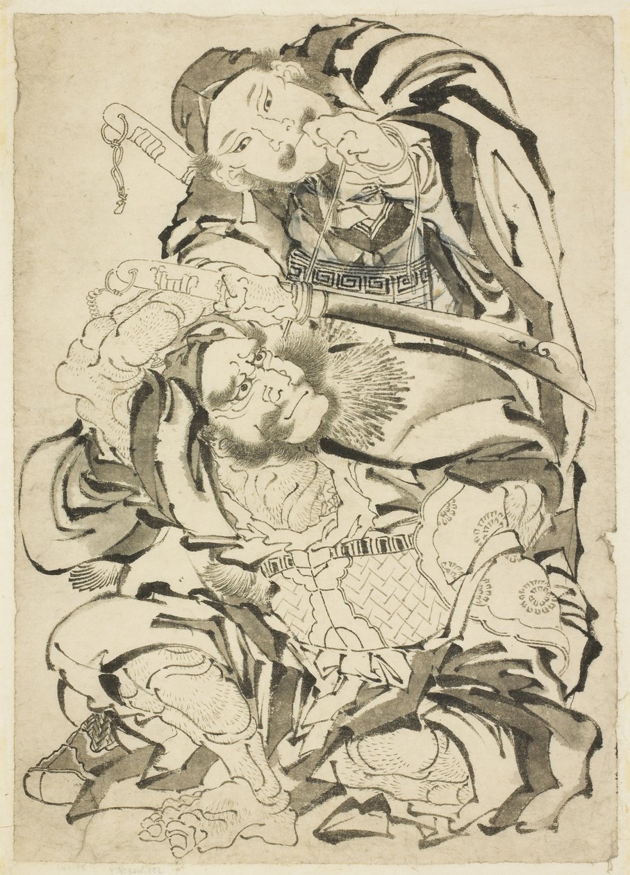To kinesiske helte, ca. 1815-49 (blæk på papir) af Katsushika Hokusai
