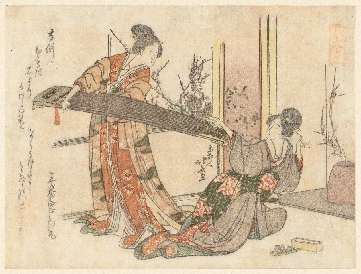 To kvinder med en Koto af Katsushika Hokusai