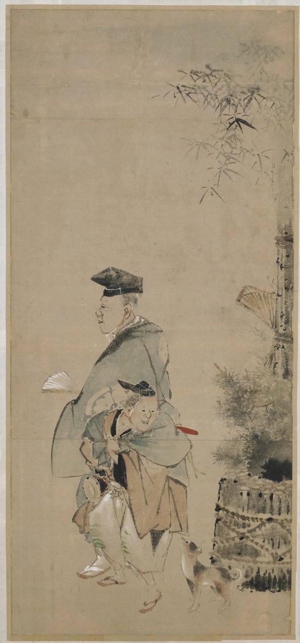 To underholdningsfolk på spadseretur til nytår, Edo-perioden, ca.1830-32 (blæk og farve på papir) af Katsushika Hokusai
