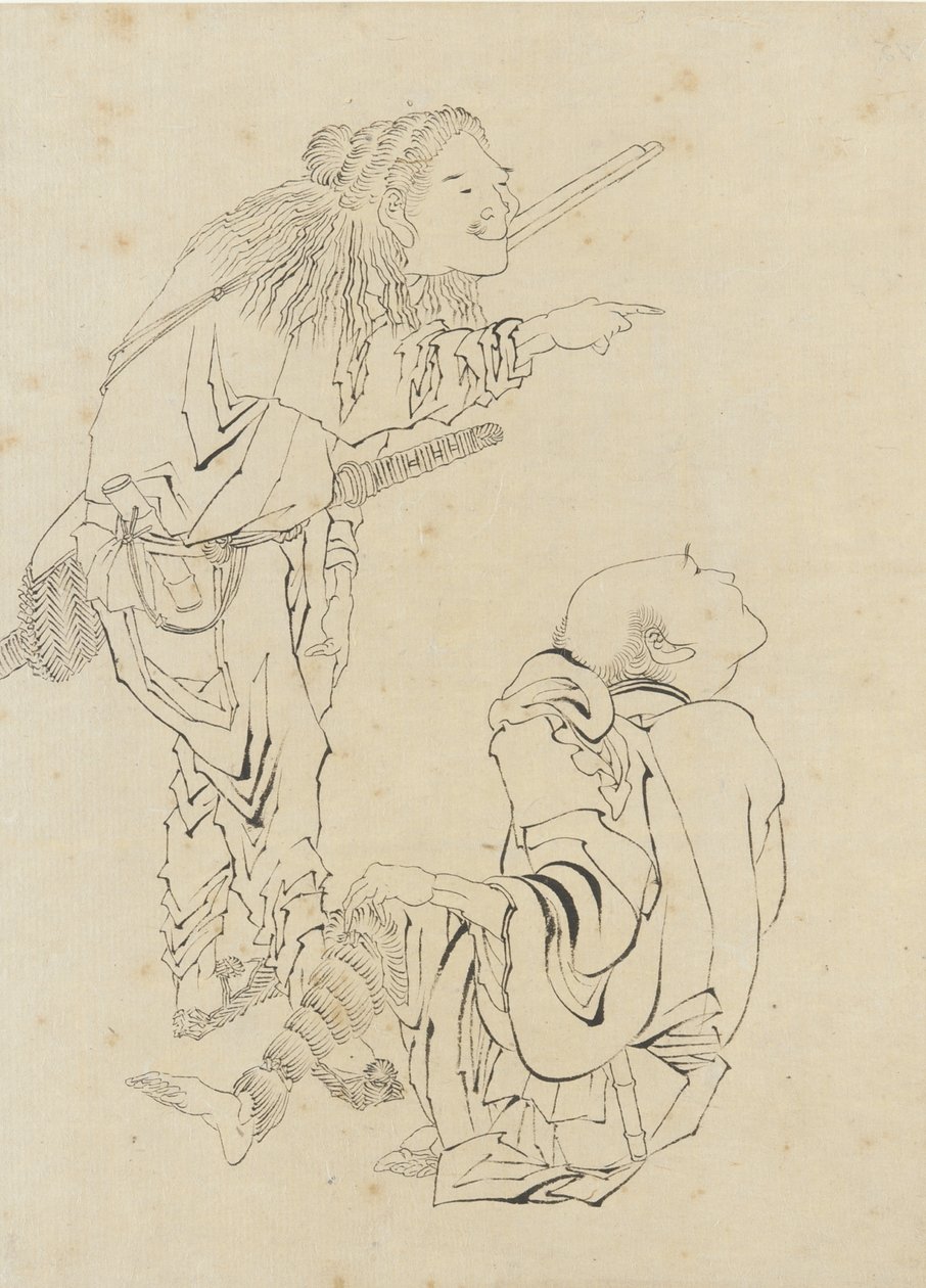 To jægere, Edo-periode (blæk på papir) af Katsushika Hokusai
