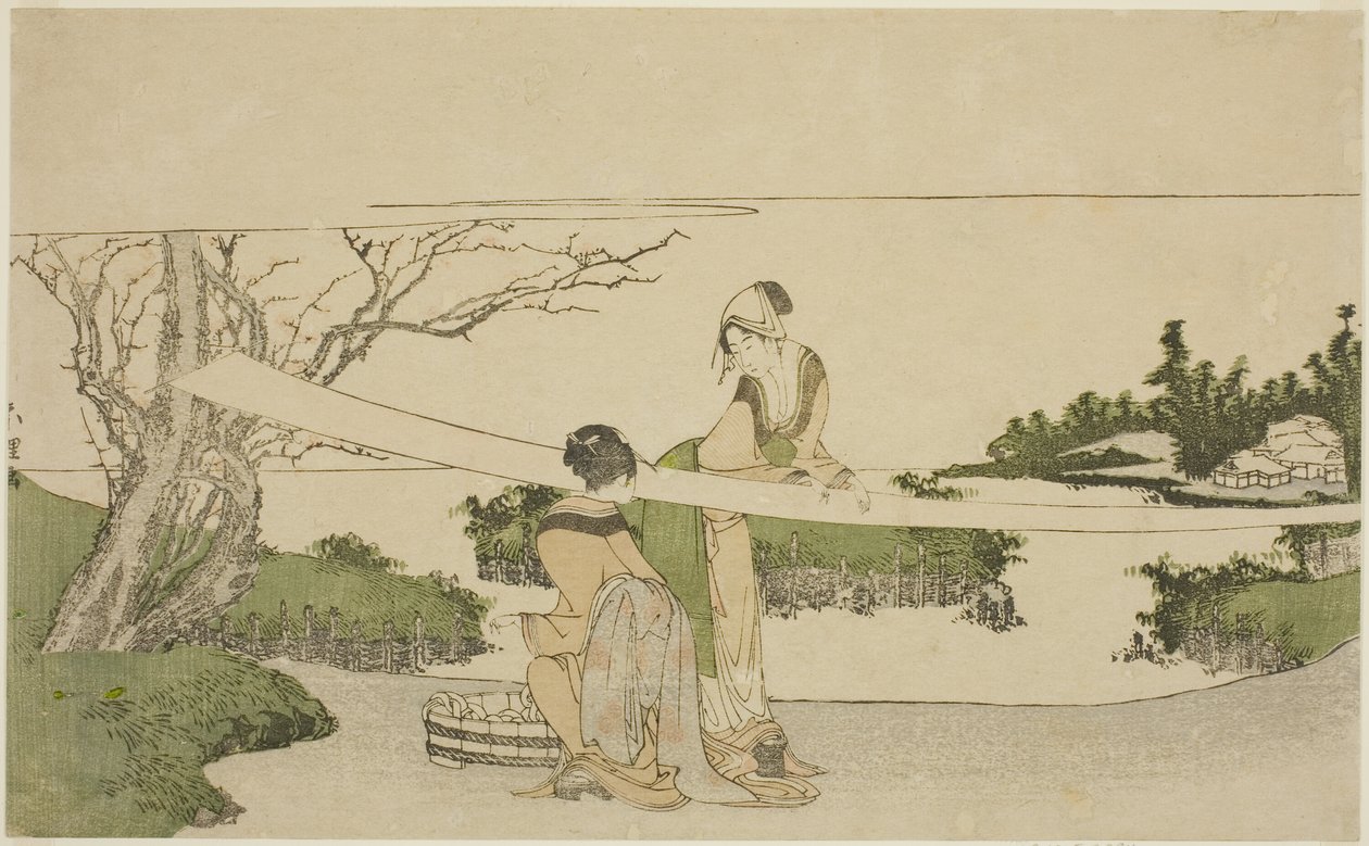 To kvinder strækker tøj af Katsushika Hokusai