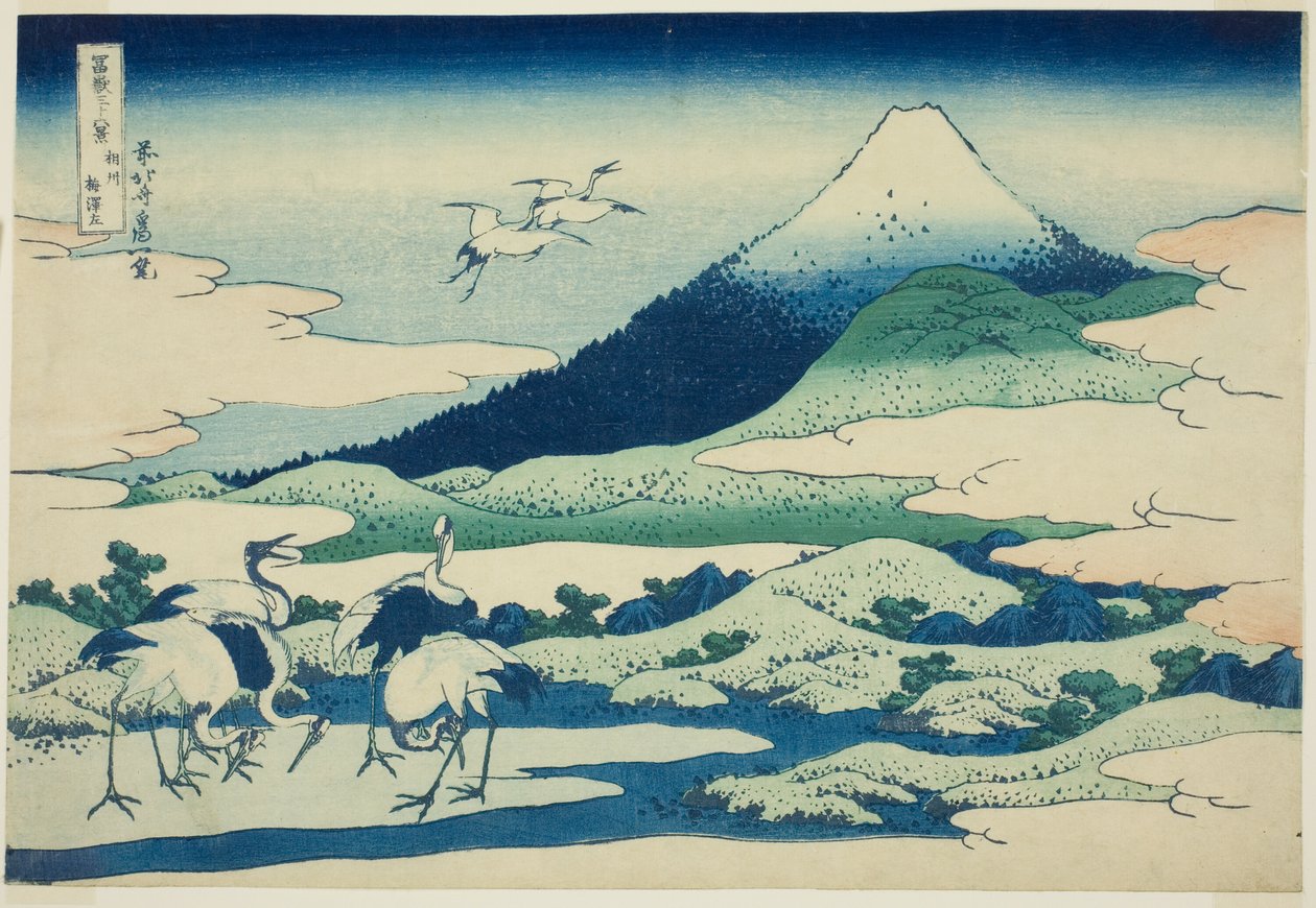 Marsh Umezawa-medlem Sagami P Rovinse (uraffineret sake Umezawa venstre), fra serien ``Ti rty x Views of mountain t Fuji (Fugaku Kasaju Rokukei)