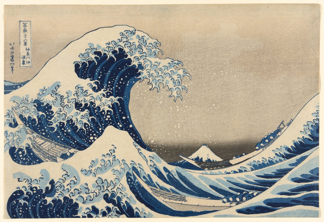 Under bølgen ud for Kanagawa (Kanagawa oki nami ura), også kendt som The Great Wave, fra serien Thirty-Six Views of Mount Fuji (Fugaku sanjūrokkei) af Katsushika Hokusai