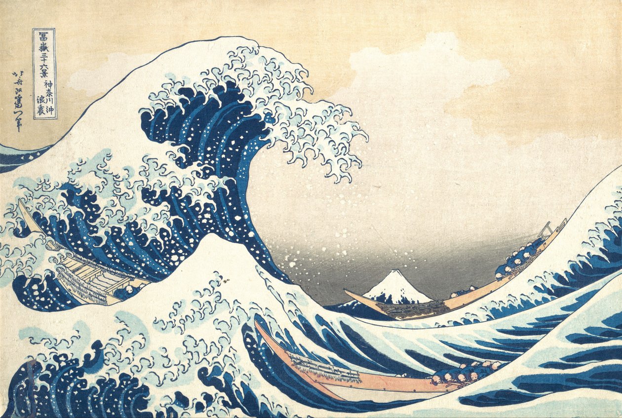 »Under bølgen ud for Kanagawa« (Kanagawa oki nami ura), også kendt som »Den store bølge«, fra serien »De 36 udsigter over Fuji« (Fugaku sanjūrokkei) af Katsushika Hokusai
