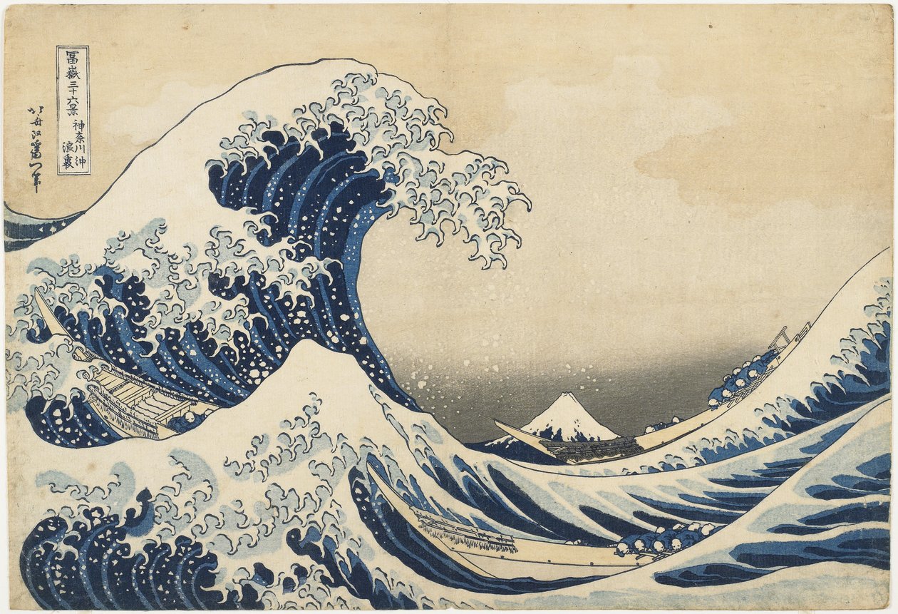 Under the Wave off Kanagawa, 1831-34 (træbloktryk i farver) af Katsushika Hokusai