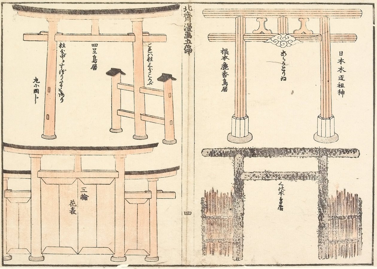 Forskellige typer torii-buer af Katsushika Hokusai