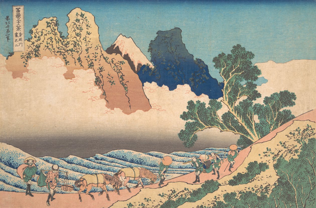 Udsigt fra den anden side af Fuji fra Minobu-floden Minobugawa ura Fuji, fra ..., ca. 1830-32. af Katsushika Hokusai