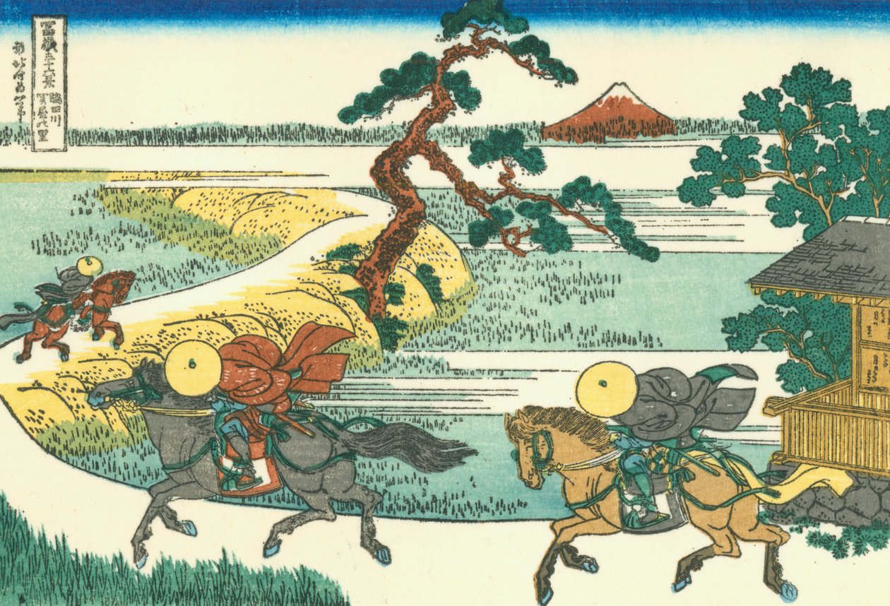 Landsbyen Sekiya ved Sumida-floden, ca. 1830 (træbloktryk) af Katsushika Hokusai