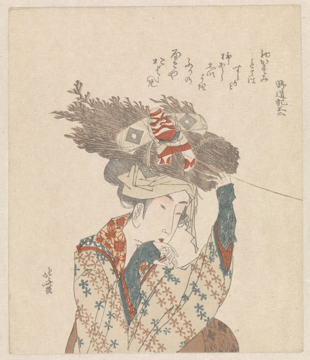 Kvinde med bundt kviste og drage af Katsushika Hokusai