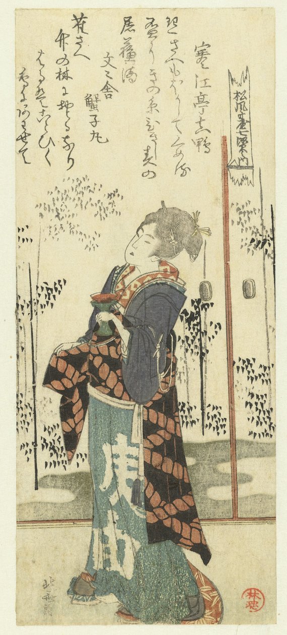 Kvinde med risvin kop The Seven Refuses of the Bamboo Grove for Shôfûdai Poetry Society (serietitel) Shôfûdai shichiken no uchi (serietitel på objekt) af Katsushika Hokusai