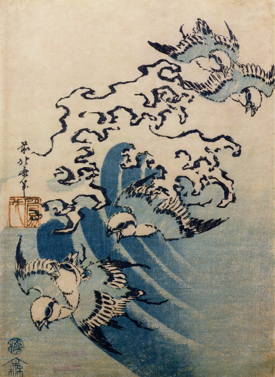 Waves and Birds, ca. 1825 (træbloktryk i farver) af Katsushika Hokusai