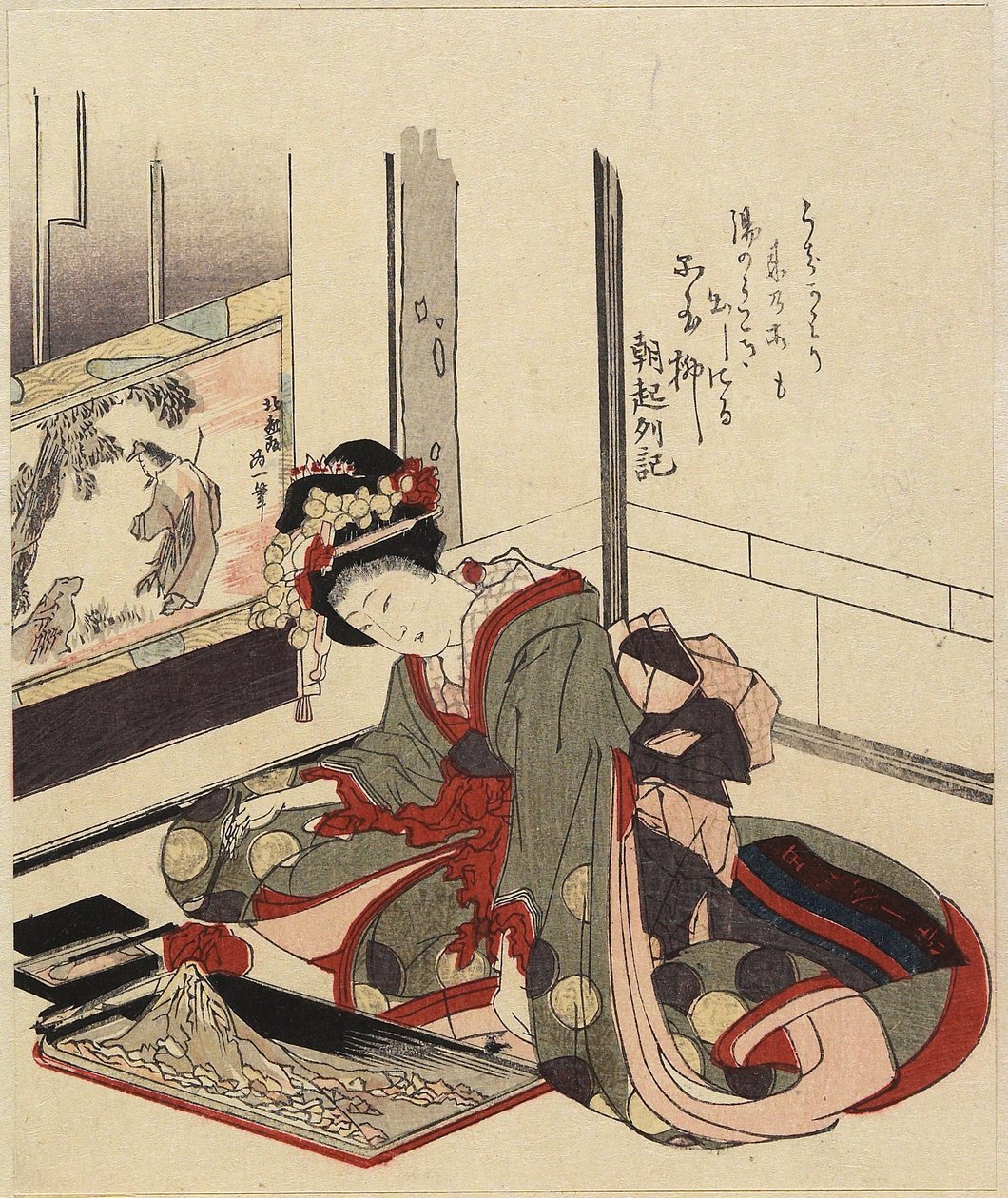 Kvinde arrangerer Bonkei, 1820-1834 af Katsushika Hokusai