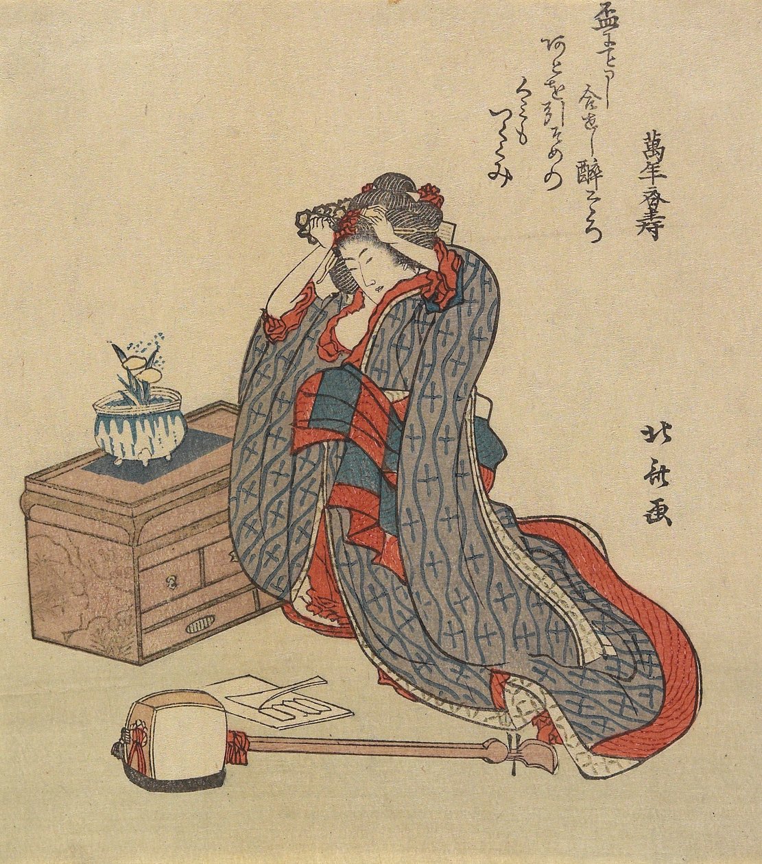 Kvinde, der fikser sit hår, 1797-1819 af Katsushika Hokusai