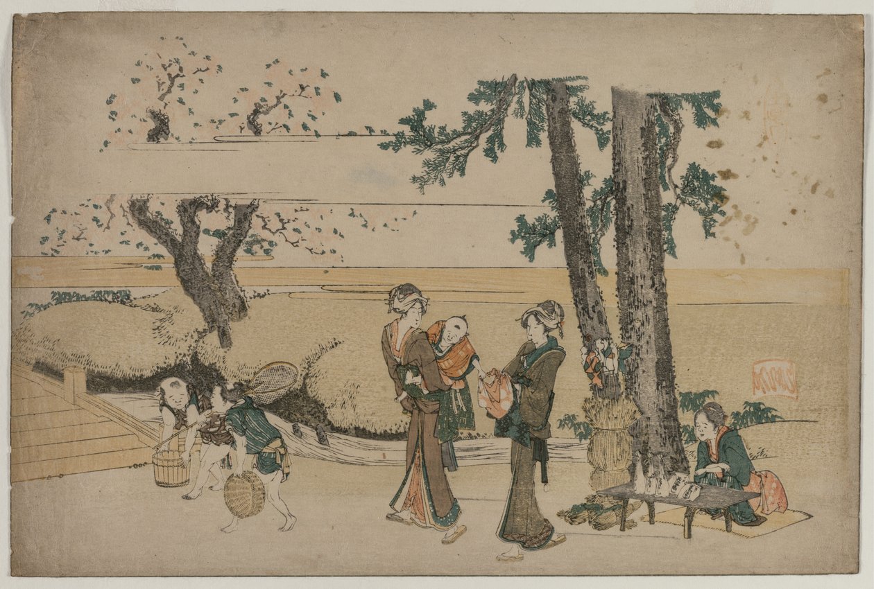 Kvinde passerer en butik i vejkanten i nærheden af Oji, begyndelsen af 1800-tallet. af Katsushika Hokusai