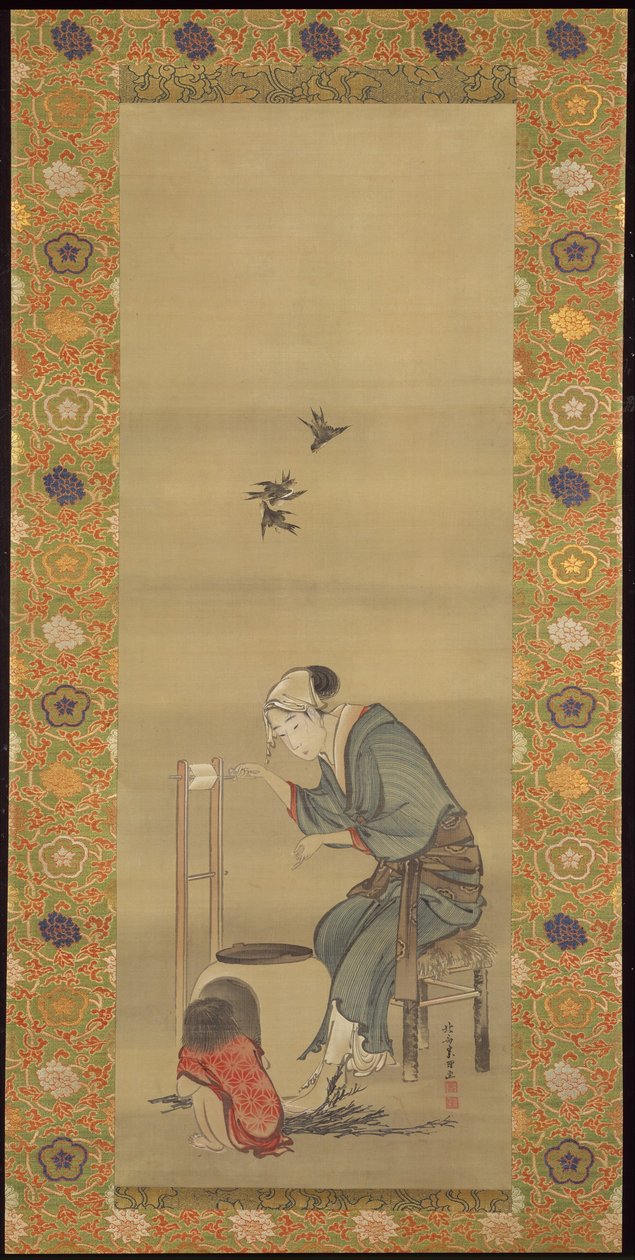 Kvinde, der spinder silke af Katsushika Hokusai