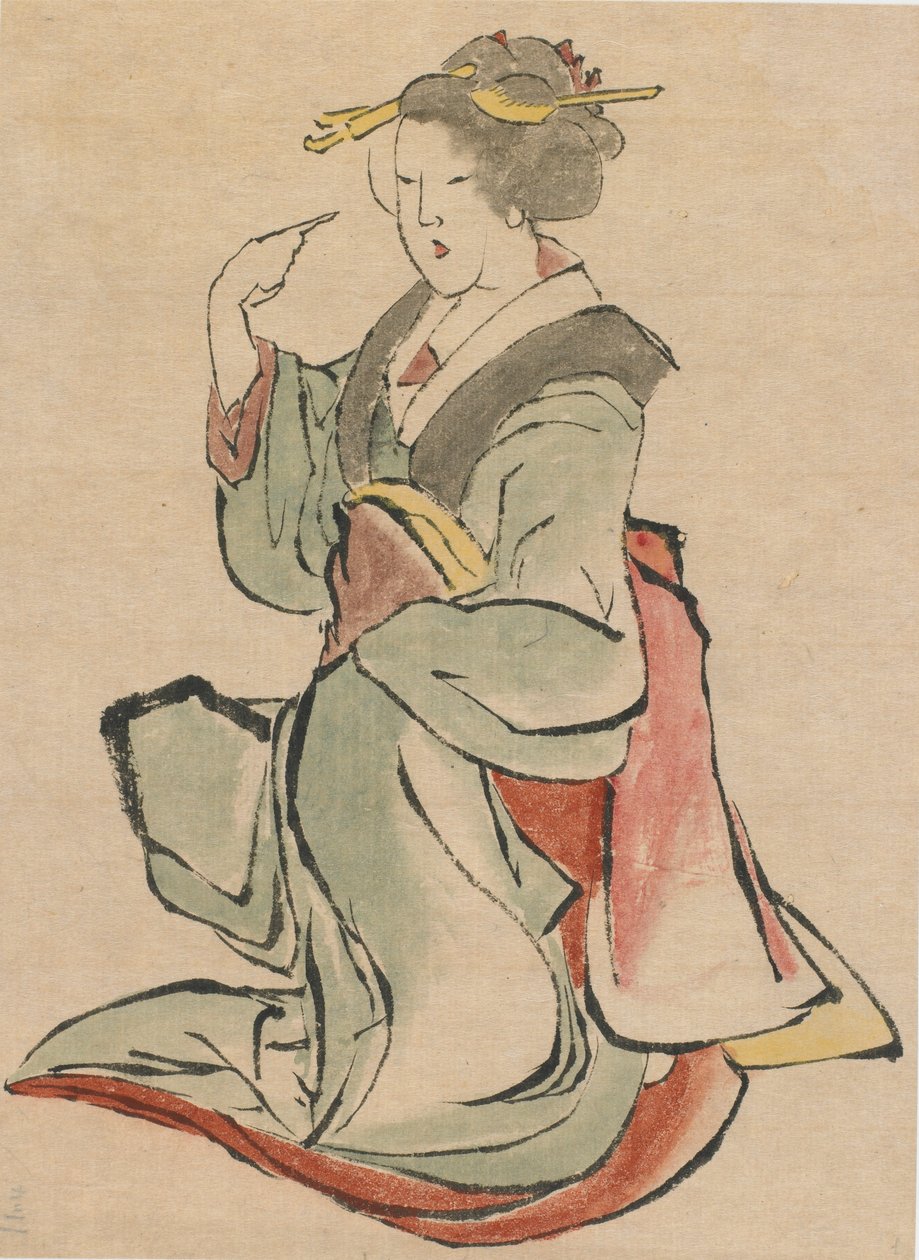 Kvinde vendt mod højre, vinkende, slutningen af det 18.-begyndelsen af det 19. århundrede. af Katsushika Hokusai