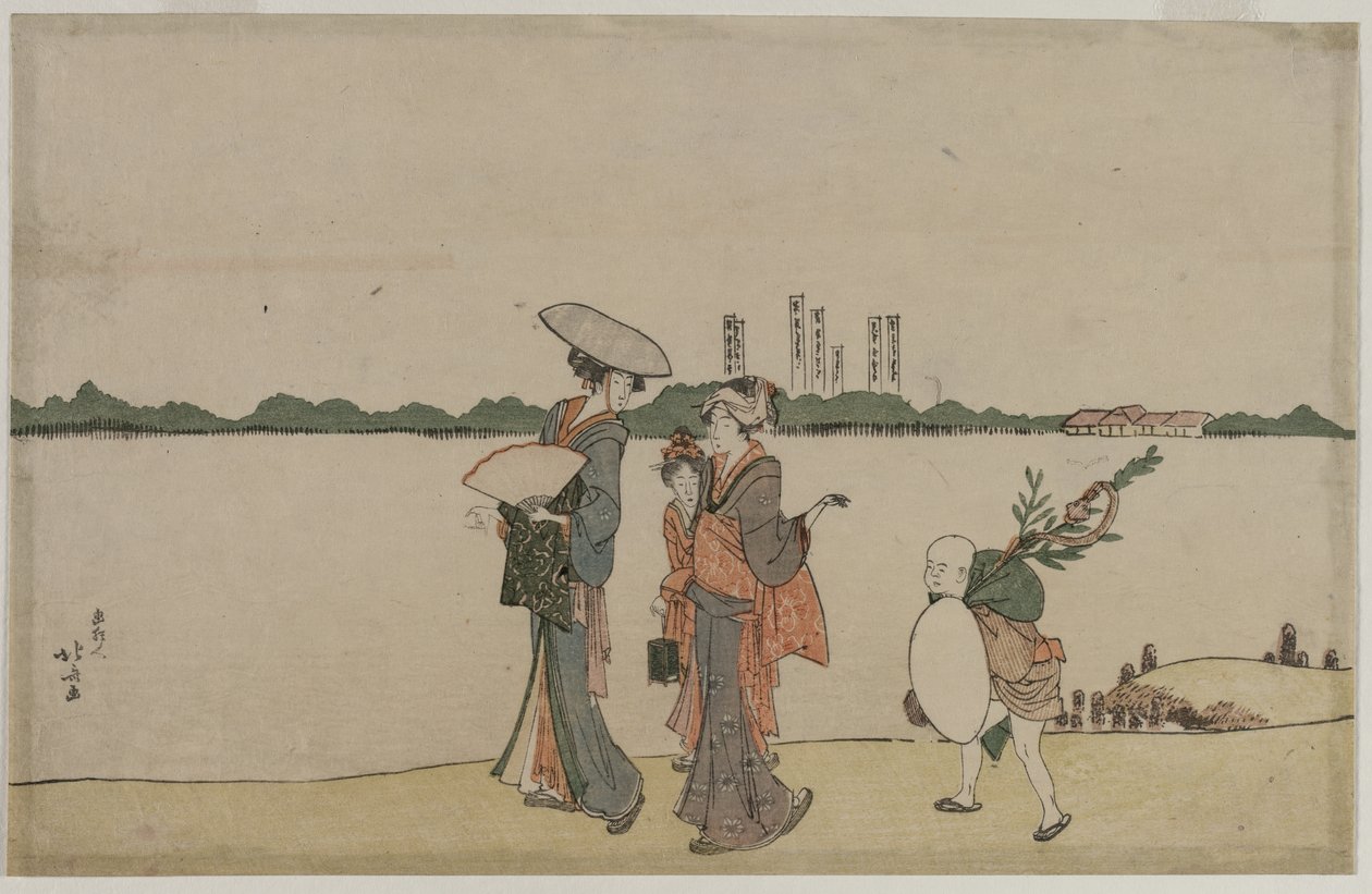 Kvinder og børn, der går langs Sumida-floden, begyndelsen af 1800-tallet. af Katsushika Hokusai