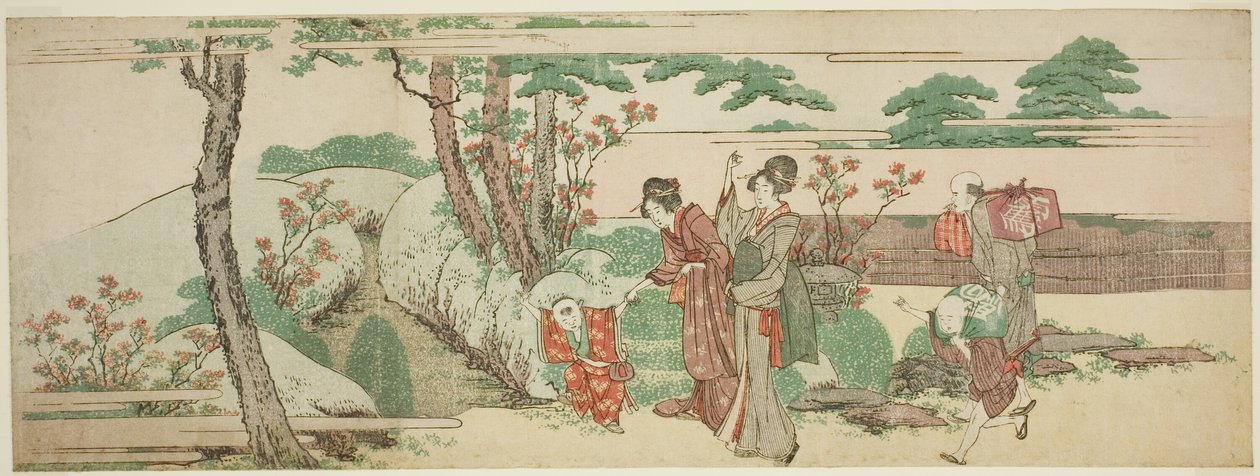 Kvinder og børn ude på picnic af Katsushika Hokusai