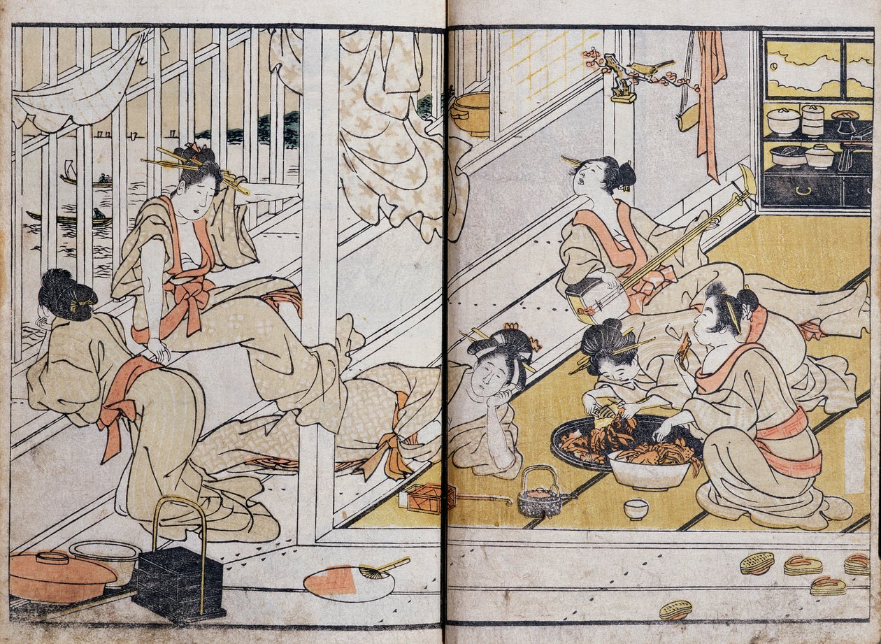 Kvinder spiser, fra en Manga (farve træsnit) af Katsushika Hokusai