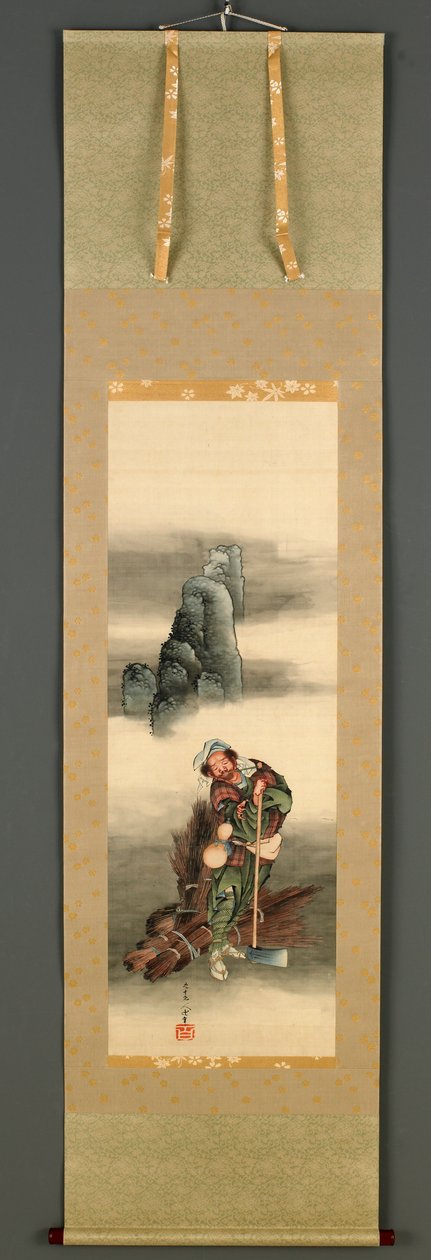 Træskærer, Edo-periode, 1849 (blæk og farve på silke) af Katsushika Hokusai