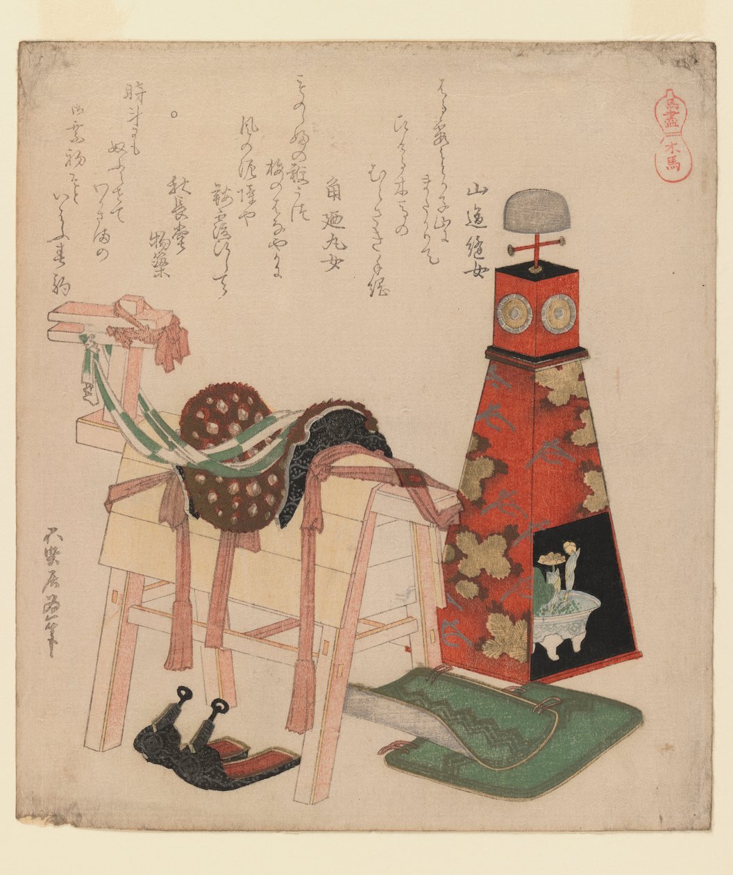 Træhest, fra serien Horses, 1822 (træbloktryk, surimono) af Katsushika Hokusai